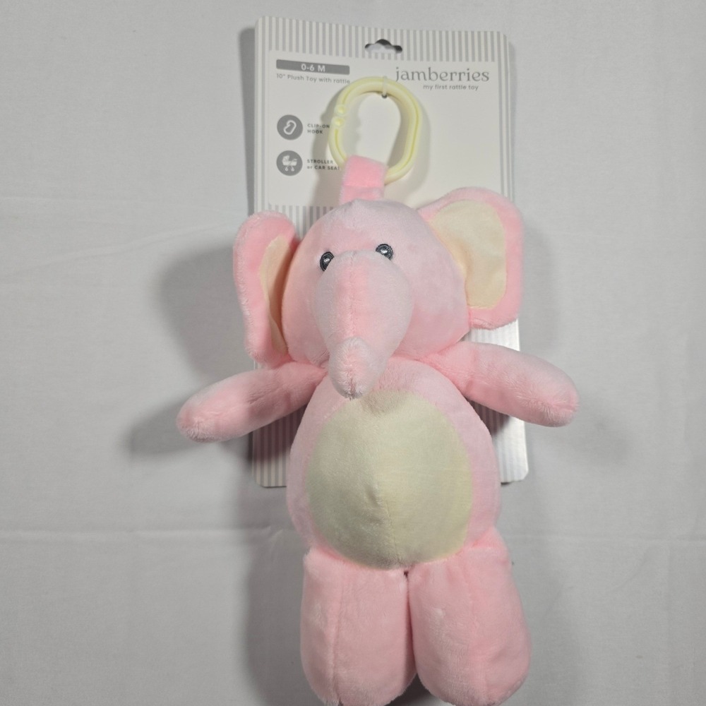 Jamberries My First Rattle Toy Pink Elephant 10 Inch Plush Stroller Car Seat C‎